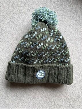 Patagonia Olive Green Knit Pom Beanie with Multicolor Accent